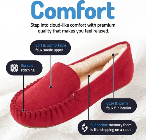 Vista 48 de Floopi Pantuflas para mujer, forro de piel sintética suave con espuma viscoelástica acogedora, pantuflas de casa para mujer con suela antideslizante