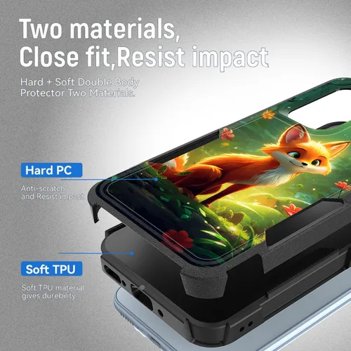 Vista 502 de Funda para Galaxy A14 5G, resistente de doble capa híbrida de policarbonato duro, goma suave, a prueba de golpes, funda protectora resistente