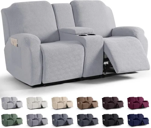 Vista 8 de KinCam Fundas para Sillón Reclinable de Dos Plazas con Funda para Consola Central, Fundas para Sofá Reclinable de 2 Asientos, Funda para Sofá