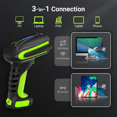 Vista 4 de Tera Escáner de código de barras inalámbrico 2D QR con soporte: indicador de nivel de batería versión Pro 2500mAh lector de código de barras