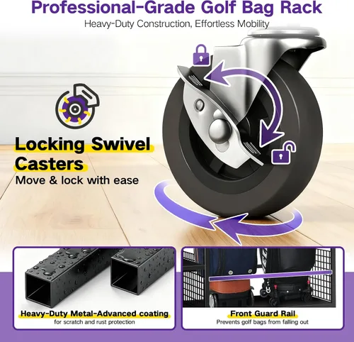 Vista 4 de Organizador de almacenamiento de bolsas de golf, soporte de almacenamiento para bolsas de golf y otros accesorios de equipo de golf, estante