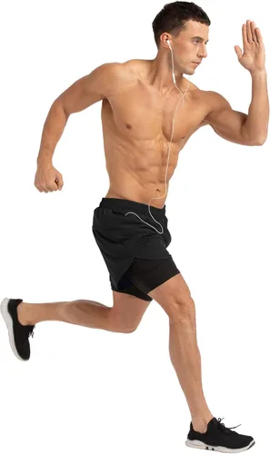 Vista 4 de Gesean Pantalones cortos de entrenamiento 2 en 1 para hombre, 5 pulgadas, ligeros, para gimnasio, entrenamiento, deporte, con bolsillos para teléfono