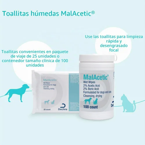 Vista 5 de MalAcetic Toallitas húmedas para perros y gatos 100 unidades Limpieza, secado; 2% ácido bórico; 2% ácido acético; el embalaje puede variar