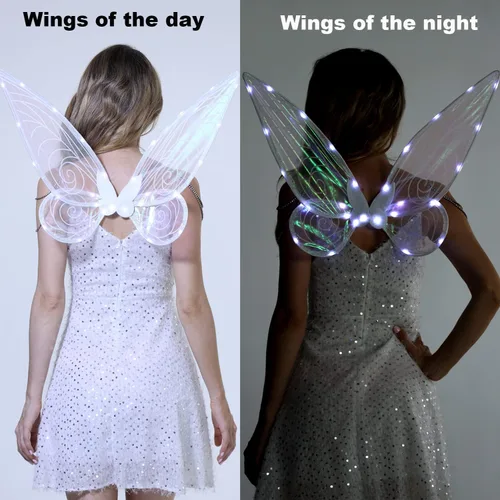 Vista 7 de Alas de hadas para disfrazarse de alas transparentes brillantes de mariposa disfraz de Halloween alas de ángel para niños y niñas y mujeres