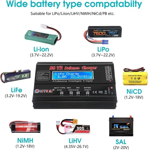 Vista 2 de LiPo Battery Charger RC Car Balance Charger, 1S-6S Digital Discharger Battery Pack Charger 80W 6A for Li-ion Life NiCd NiMH LiHV PB Smart