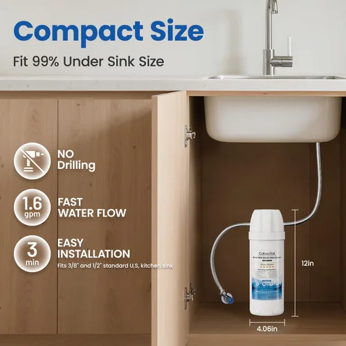 Vista 4 de Sistema de filtración de agua debajo del fregadero Cobectal reduce el cloro, PFAS, PFOA/PFOS, mal sabor y olor, 10,000 galones, sistema de filtro
