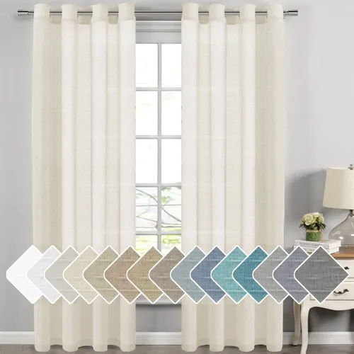 Vista 115 de H.VERSAILTEX Cortinas de lino de mezcla natural para sala de estar/cortinas de lino semitransparentes reductoras de luz de 54 pulgadas de largo