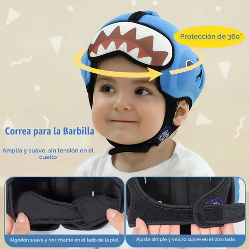 Vista 5 de Casco protector de cabeza de bebé, protector de cabeza de bebé transpirable para gatear y caminar, casco suave para bebés, anticolisión Tiburón