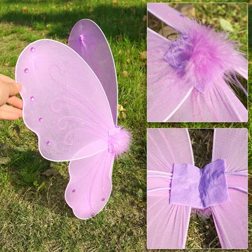 Vista 7 de FANWNKI Alas de hada para niñas, ángel, mariposa, libélula accesorios para disfraz de fiesta de cumpleaños