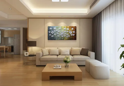 Vista 6 de V-inspire Arte, 24x48 Pulgadas Pinturas Blanco Margarita Flor Pintura Al óleo 3D Pintado a Mano Sobre Lienzo Arte Abstracto Arte Madera Dentro