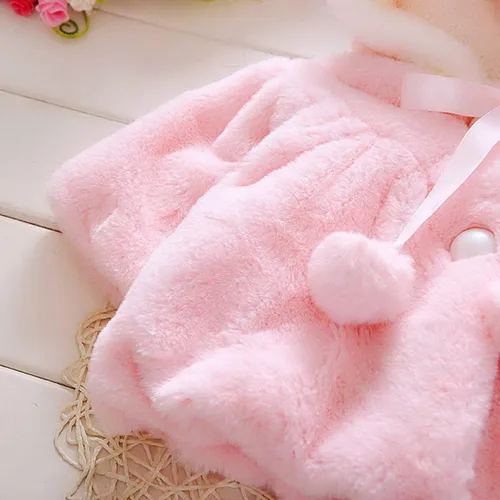 Vista 8 de Happy Cherry Abrigo cálido de piel para bebés y niñas, abrigo con capucha, bonito traje para exteriores