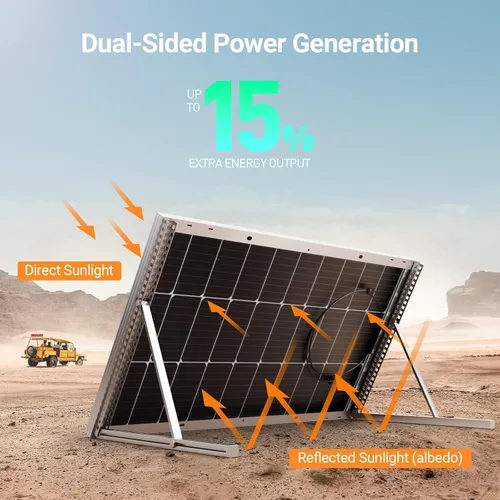 Vista 3 de HQST Panel solar bifacial de 100 W, 12 V, alta eficiencia de hasta un 25 % con tecnología de células PERC, impermeable IP68 para un mejor