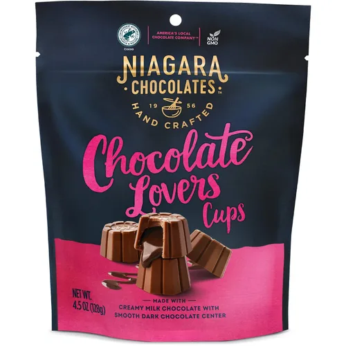 Vista 14 de Niagara Chocolates Tazas de mantequilla de maní de chocolate con leche, paquete de 4 bolsas de pie (4.5 onzas), sin OMG, chocolate premium, hechas a