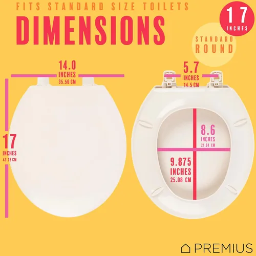 Vista 6 de Asiento de inodoro biselado de plástico, redondo estándar, 17 pulgadas, fácil instalación, bisagras de plástico, cómodo cierre rápido y fácil Beige