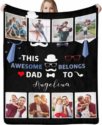Vista 26 de Manta personalizada para papá abuelo, regalo de manta personalizada para el día del padre, manta personalizada con foto para papá, regalo