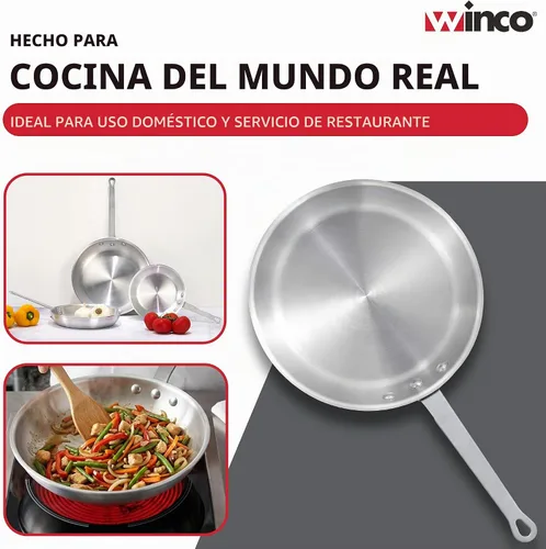 Vista 6 de Sartén Winco de aluminio de 10 pulgadas, acabado satinado
