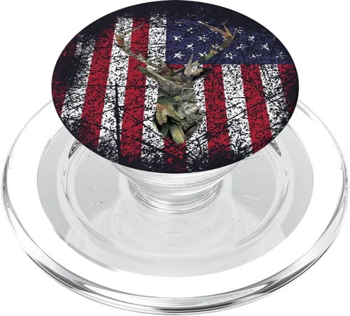 Vista 8 de Deer Buck - Bandera de Estados Unidos para caza, camuflaje, color marrón, rojo, blanco, azul, PopSockets Grip y Stand para teléfonos y tabletas