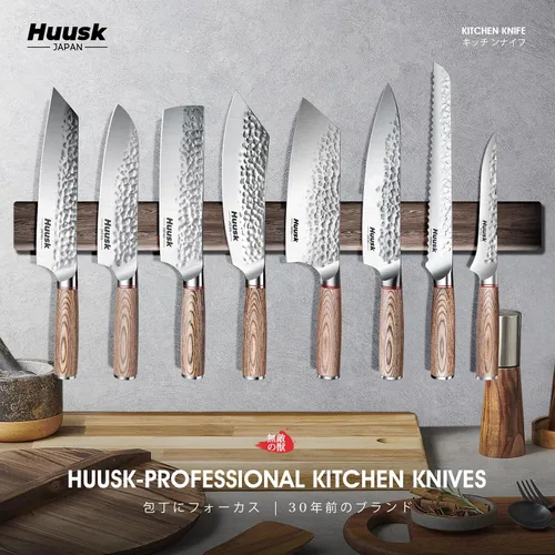 Vista 7 de Huusk Cuchillo de pan de 10 pulgadas Japón profesional de acero de alto carbono forjado a mano, cuchillos dentados ultra afilados de borde ondulado