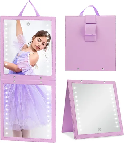 Vista 12 de Fabuday Espejo colgante iluminado para baile detrás del escenario, espejo LED plegable recargable de longitud completa con luces para bailarines