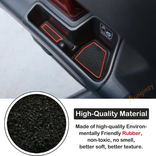 Vista 4 de Aunginsy Kit de alfombrillas con ranura para automóvil (15 unidades), goma, rojo y negro, compatible con Toyotaa FJ Cruiser 2007-2021, consola