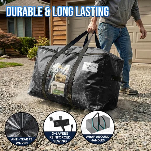 Vista 3 de TAILI - Bolsas de mudanza extra grandes, paquete de 10 bolsas negras resistentes para almacenamiento con ventana visible, asas envolventes