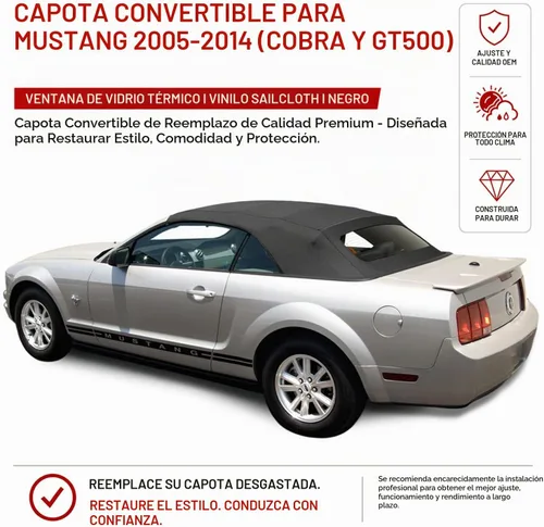 Vista 2 de Techo convertible completo, de estilo de fábrica, para Ford Mustang (2005-2014), con ventanas de vidrio térmico, de lona vinílica, Negro