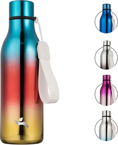 Vista 19 de Konokyo Botella de agua aislada con correa, botella de agua de acero inoxidable de 18 onzas de doble pared con aislamiento al vacío, frasco de Verde