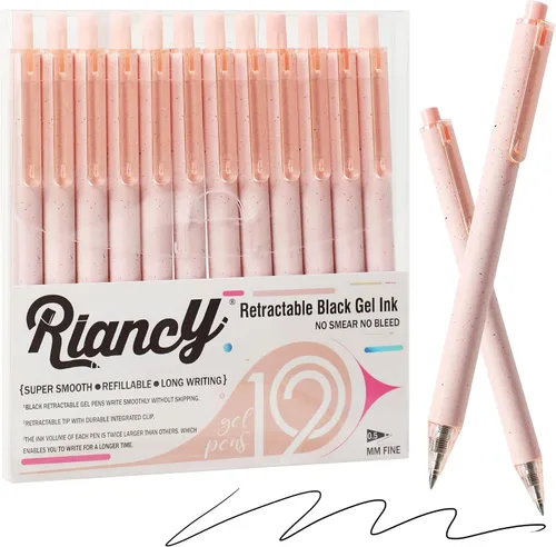 Vista 10 de Paquete de 12 bolígrafos de gel color beige crema, bonitos bolígrafos retráctiles estéticos de tinta negra neutra, punta fina de 0.020 in, secado