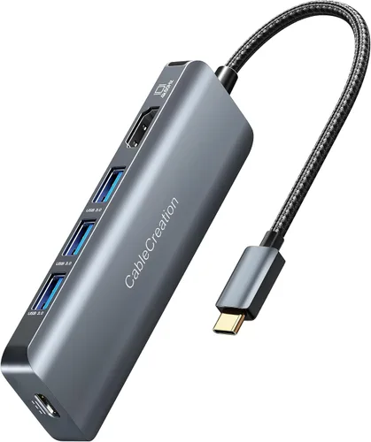 Vista 9 de Hub USB C, adaptador multipuerto USB C 5 en 1 a HDMI, 100 W PD, 3 puertos USB 3.0 para MacBook Pro, MacBook Air M1/M2, iPad Pro, Surface Pro, XPS