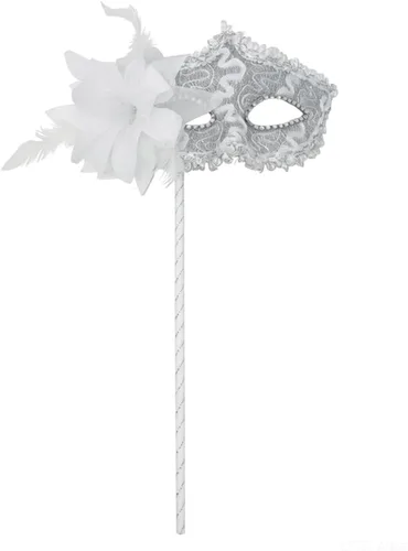 Vista 15 de AZYOUNG Máscaras de mascarada para mujer, con plumas, laterales, pétalos, flores, pétalos, máscara de encaje de mano con palo