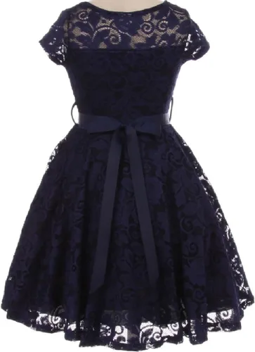 Vista 6 de Little Girl - Vestido de niña con manga de encaje y cinturón de piedras