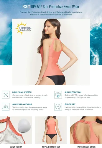 Vista 7 de TSLA - Conjunto de traje de baño de dos piezas para mujer con cuello alto y tankini