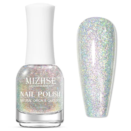 Vista 8 de MIZHSE Translucent Shimmering Nail Polish, Quick Dry Clear Glitter White brillo claro