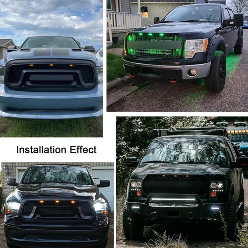 Vista 4 de Boigoo Luces de rejilla delanteras compatibles para Ford F-150 Raptor 2004-2019 y Dodge Ram 1500 2013-2018, rejilla de posventa, rejilla decorativa