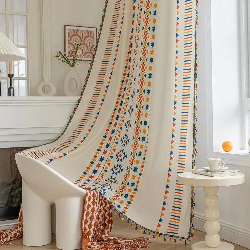 Vista 14 de Cortinas estampadas para sala de estar, artesanías populares, 54 pulgadas de largo, estilo indio, hippie, bohemio, con bolsillo para cortinero B2