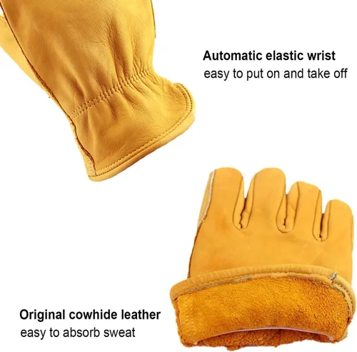 Vista 3 de OZERO Leather Work Gloves for Men, Cowhide Gardening Gloves with Reinforced Palm, Flexible Keystone Thumb, Elastic Wrist