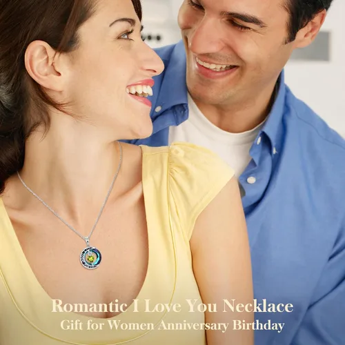Vista 71 de Collares de cristal para mujer, regalos para aniversario de esposa, regalos de cumpleaños para mujeres, collar de zafiro azul con la frase "I Love