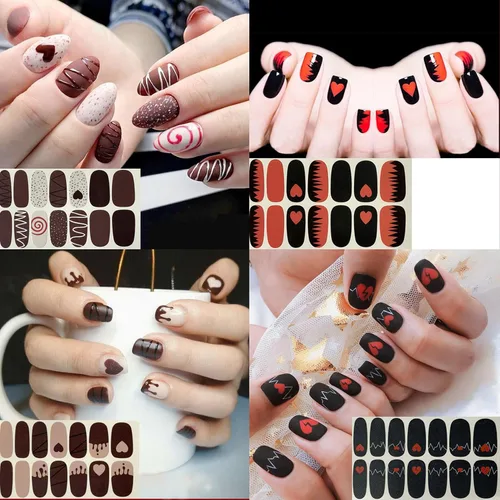 Vista 4 de TailaiMei 12 hojas de calcomanías adhesivas de arte de uñas para el día de San Valentín, tiras completas con 2 limas de uñas para calcomanías