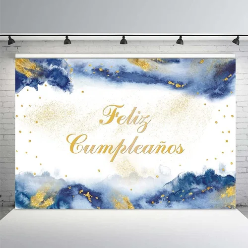 Vista 8 de MEHOFOND Telón de fondo de feliz cumpleaños de 7 x 5 pies para niño, fiesta mexicana, suministros de decoración de fiesta de feliz cumpleaños, Azul