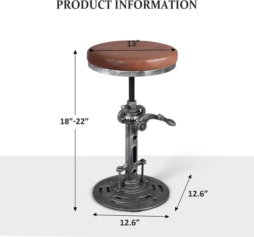 Vista 3 de Taburete de bar antiguo con asiento de poliuretano para cocina, comedor, altura de mostrador de 18 a 22 pulgadas, taburetes de café industriales