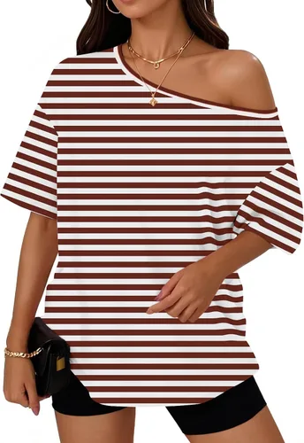 Vista 14 de Trendy Queen Camisetas de verano de gran tamaño con hombros descubiertos Negro
