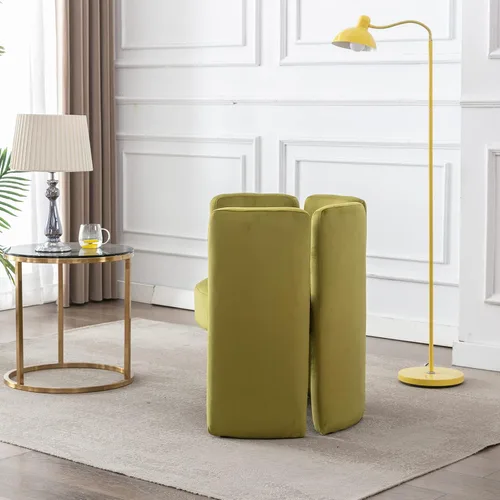Vista 8 de Silla de acento de terciopelo, silla única acolchada en forma de barril con respaldo circular, diseño moderno, lindas sillas decorativas laterales