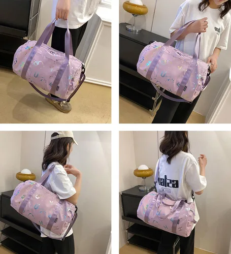 Vista 2 de Pequeña bolsa de gimnasio para mujer, bonita bolsa de viaje deportiva con compartimento para zapatos y bolsillo húmedo, bolsa de mano para el fin