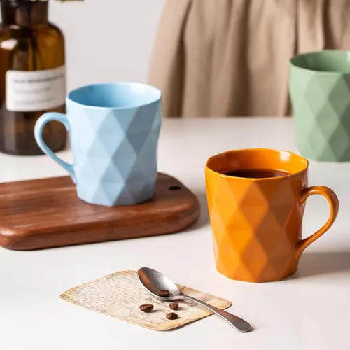 Vista 3 de Juego de 6 tazas de porcelana de 11 onzas, juego de tazas de té y cacao, azul, mate