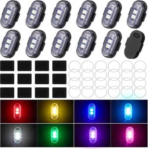 Vista 7 de Xuhal 12 piezas de luces estroboscópicas LED inalámbricas con control remoto, 8 colores RGB, alta luminosidad, impermeables, anticolisión, USB