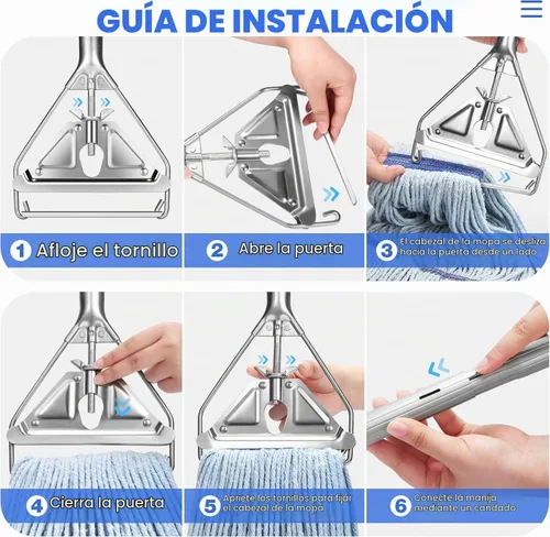 Vista 7 de Trapeador de Cuerda Resistente para Limpieza de Pisos - Trapeador Húmedo Industrial Comercial con Mango de 59 Pulgadas para Limpieza de Hogar