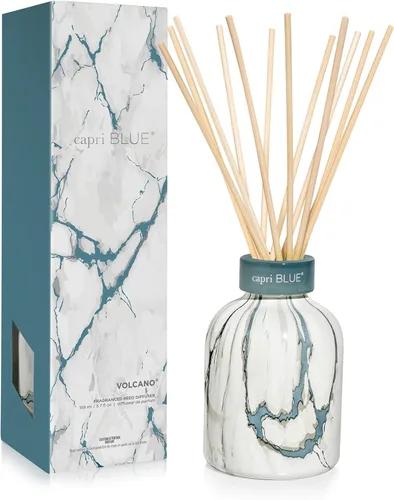 Vista 8 de Capri Blue Conjunto de Difusor de Varillas con Diseño de Mármol Moderno - Incluye varillas difusoras de junco, aceite perfumado y botella de vidrio