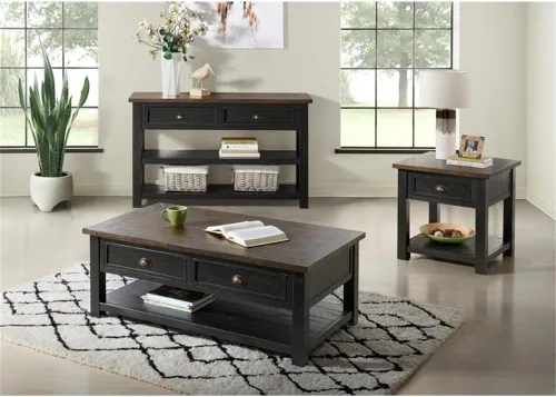 Vista 4 de Martin Svensson Home Mesa auxiliar de madera maciza, color negro con tapa marrón