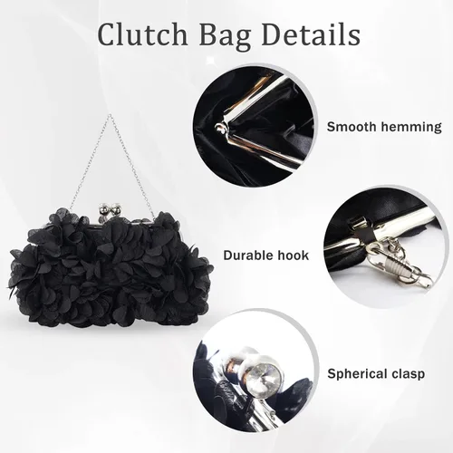Vista 4 de Elegante bolso de noche para mujer, pequeño bolso de mano floral con cadena desmontable para bodas, fiestas, bailes de graduación