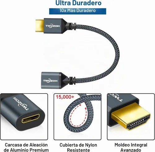 Vista 4 de Twozoh Cable adaptador HDMI macho a mini HDMI hembra, adaptador de cable HDMI macho a hembra Mini HDMI (tipo A a C) 3D/4K 1080p HDMI 2.0